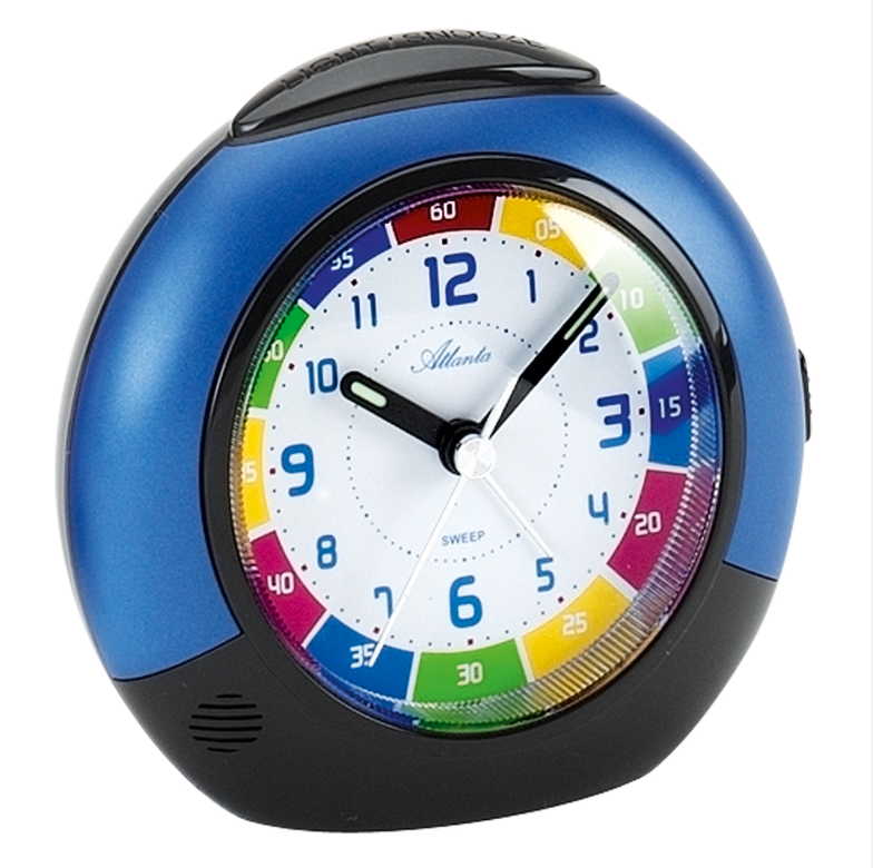 Atlanta Kinderwecker Weiß Blau schleichende Sekunde Licht Alarmsound